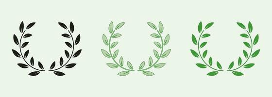 laurier couronne, chapelet symbole collection. cercle grec olive arbre branche. vert feuille pictogramme. gagnant prix Couleur icône ensemble. foliaire rond ancien la victoire emblème. isolé vecteur illustration.