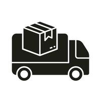 livraison un service un camion silhouette icône. Distribution et la logistique symbole. livraison véhicule solide signe. cargaison van pour parcelle boîte transport glyphe pictogramme. isolé vecteur illustration.