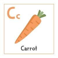 carotte clipart. carotte vecteur illustration dessin animé plat style. des légumes début avec lettre c. légume alphabet carte. apprentissage lettre c carte. des gamins éducation. mignonne carotte vecteur conception