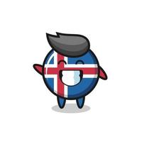 personnage de dessin animé du drapeau de l'islande faisant un geste de la main vecteur