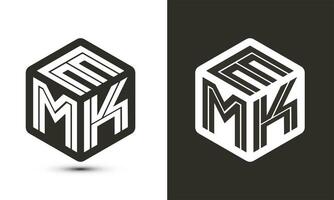 emk lettre logo conception avec illustrateur cube logo, vecteur logo moderne alphabet Police de caractère chevauchement style.