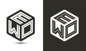 éwo lettre logo conception avec illustrateur cube logo, vecteur logo moderne alphabet Police de caractère chevauchement style.