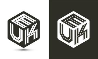 euk lettre logo conception avec illustrateur cube logo, vecteur logo moderne alphabet Police de caractère chevauchement style.