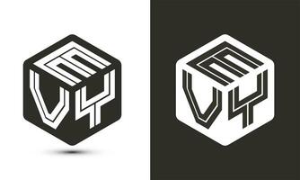 Evy lettre logo conception avec illustrateur cube logo, vecteur logo moderne alphabet Police de caractère chevauchement style.