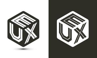 eux lettre logo conception avec illustrateur cube logo, vecteur logo moderne alphabet Police de caractère chevauchement style.