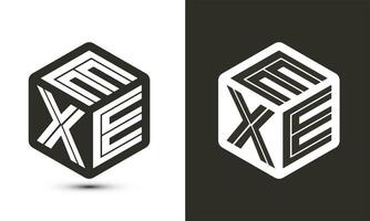 EXE lettre logo conception avec illustrateur cube logo, vecteur logo moderne alphabet Police de caractère chevauchement style.