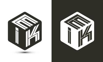 Eik lettre logo conception avec illustrateur cube logo, vecteur logo moderne alphabet Police de caractère chevauchement style.