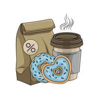 emballage, Donut avec tasse café boisson illustration vecteur