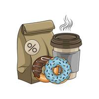 emballage, Donut avec tasse café boisson illustration vecteur