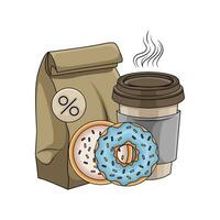 emballage, Donut avec tasse café boisson illustration vecteur