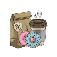 emballage, Donut avec tasse café boisson illustration vecteur