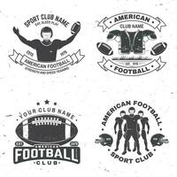 ensemble de américain Football ou le rugby club badge. vecteur pour chemise, logo, imprimer, timbre, correctif. ancien conception avec américain Football sportif joueur, casque, Balle et épaule tampons silhouette