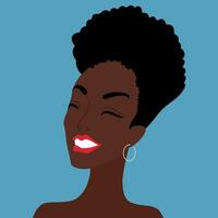magnifique souriant africain américain femme. court afro la Coupe de cheveux. mode portrait de content femelle visage de africain ethnie. minimaliste vecteur illustration