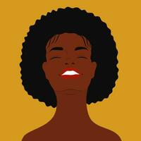 magnifique souriant africain américain femme élevé sa tête à le Soleil. afro cheveux style. mode portrait de content femelle affronter. minimaliste vecteur illustration. fille avec sa tête en haut