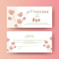 cadeau bon. coupon modèle avec tulipe fleur décoration. élégant esthétique conception. bien pour boutique, bijoux, floral boutique, beauté salon, spa, mode, prospectus, bannière conception. vecteur