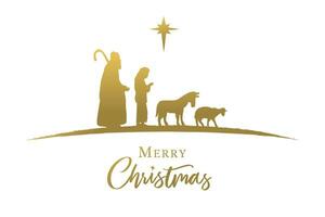 bergers, âne et mouton d'or silhouette, Nativité scène. église invitation conception vecteur