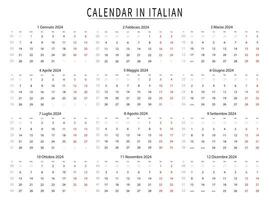 italien calendrier 2024. italien calendrier modèle la semaine départs Samedi. vecteur illustration.