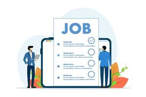 emploi concept, heure équipe évaluer candidats pour postes vacants, vérification reprend, heure directeur équipe, recrutement à entreprise, nous sont recrutement, plat vecteur illustration sur blanc Contexte.