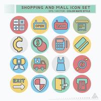 définir l'icône shopping et centre commercial - style de compagnon de couleur vecteur