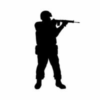 soldat avec fusil silhouette vecteur illustration. militaire soldat graphique Ressources pour icône, symbole, ou signe. soldat silhouette pour militaire, armée, sécurité, guerre ou la défense