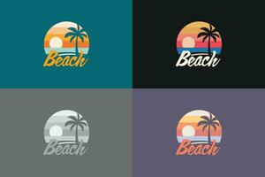 plage logo illustration conception avec une paume arbre sur une tropical île à le coucher du soleil vecteur