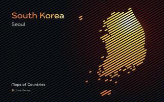 Sud Corée carte avec une Capitale de Séoul montré dans une or ligne modèle. monde des pays ligne modèle vecteur Plans série.