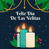 plat conception feliz dia de Las velitas illustration avec feuilles et bougies vecteur