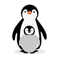 pingouin mignon avec dessin animé poussin vecteur