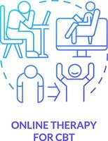 2d en ligne thérapie pour cbt mince ligne pente icône concept, isolé vecteur, bleu illustration représentant en ligne thérapie. vecteur