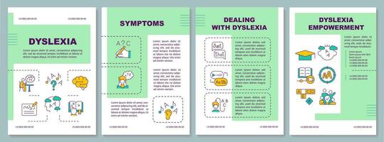 2d dyslexie vert brochure modèle, brochure conception avec mince ligne Icônes, 4 vecteur mises en page.