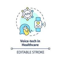 2d modifiable technologie vocale dans soins de santé mince ligne icône concept, isolé vecteur, multicolore illustration représentant voix assistant. vecteur