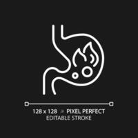 2d pixel parfait modifiable blanc brûlant estomac icône, isolé monochromatique vecteur, mince ligne illustration représentant métabolique santé. vecteur