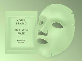 aloès Vera faciale masque produits de beauté les publicités. paquet conception pour visage masque isolé sur gris Contexte. réaliste vecteur illustration.