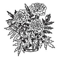 esquisser de soucis dans une pot. printemps temps fleur clipart. main tiré vecteur illustration isolé sur blanc Contexte.