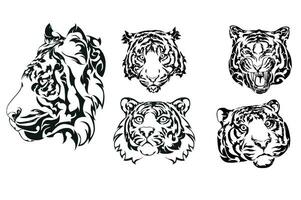 ensemble de 5 tigre visage tatouage conception vecteur