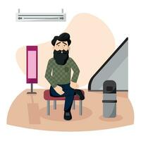 content branché dessin animé personnage avec barbe sur une banc vecteur illustration