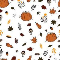 feuilles d'automne de modèle sans couture de vecteur et fond de temps d'automne de citrouille. clipart automne peint à la main, isolé. citrouille d'halloween. pour les invitations, cartes de voeux, impression, bannières