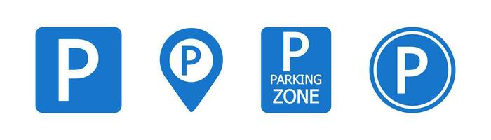 parking voiture icône ensemble. aiguille parking symbole. signe p carte vecteur plat.