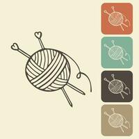 tricot et crochet icône dans différent variantes. une écheveau, une Balle de fil de discussion, une crochet et tricot aiguilles. esquisser, vecteur