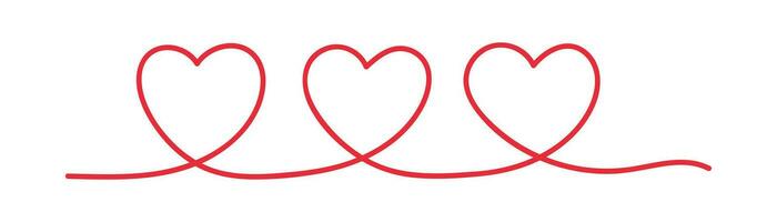 rouge continu ligne de Trois cœur icône. l'amour concept symbole. signe Valentyne vecteur. vecteur
