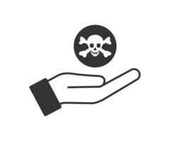 pirate marque dans un ouvert paume icône. donner une noir marque symbole. signe crâne et main vecteur. vecteur