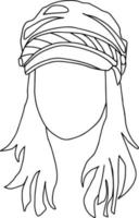 vecteur jeune fille aux cheveux longs dans une casquette à visière avec une visière automne printemps mode pour temps froid. couvre-chef à la mode avec des rivets