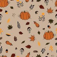 feuilles d'automne de modèle sans couture de vecteur et fond de temps d'automne de citrouille. clipart automne peint à la main, isolé. citrouille d'halloween. pour les invitations, cartes de voeux, impression, bannières