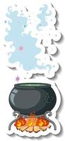 potion bouillante dans une casserole avec autocollant de dessin animé de fumée vecteur