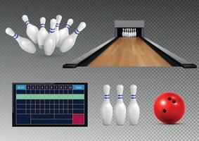 jeu d'icônes réalistes de bowling vecteur