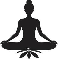 serein spirales yoga femme emblème dans vecteur radiant repos noir logo avec yoga femme silhouette