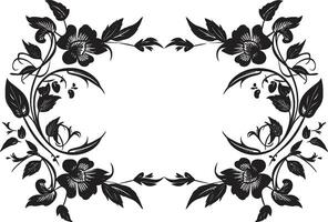 élégant foncé pétale enceinte noir vecteur emblème enchanteur floral frontière vecteur noir icône