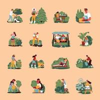 collection d'icônes de couleur de jardinage vecteur