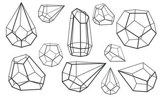 ensemble de encadrement géométrique formes. pyramides, cubes de minéraux. vecteur illustration. noir géométrique contour, transparent formes de visages et noir formes de cadres. formes de différent tailles florariums