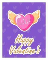 valentines journée romantique carte postale dans dessin animé style. cœur avec ailes et le une inscription l'amour. vecteur illustration.
